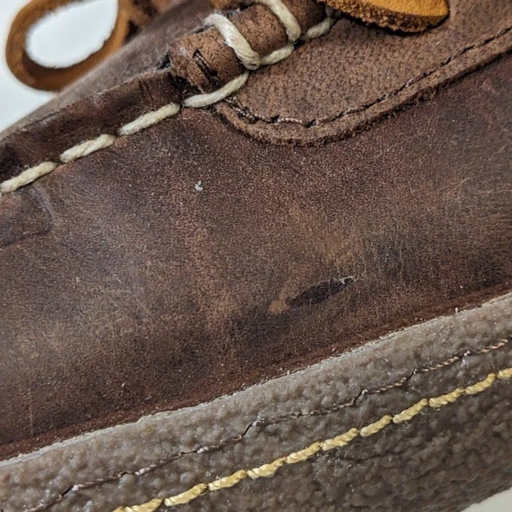 LL Bean Mens Leather Moccasin Slippers Brown Plaid Flannel Lined Size 12